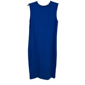 Vince Midi Sheath Dress M Blue Sleeveless Zip Up Career Minimalist Event Party